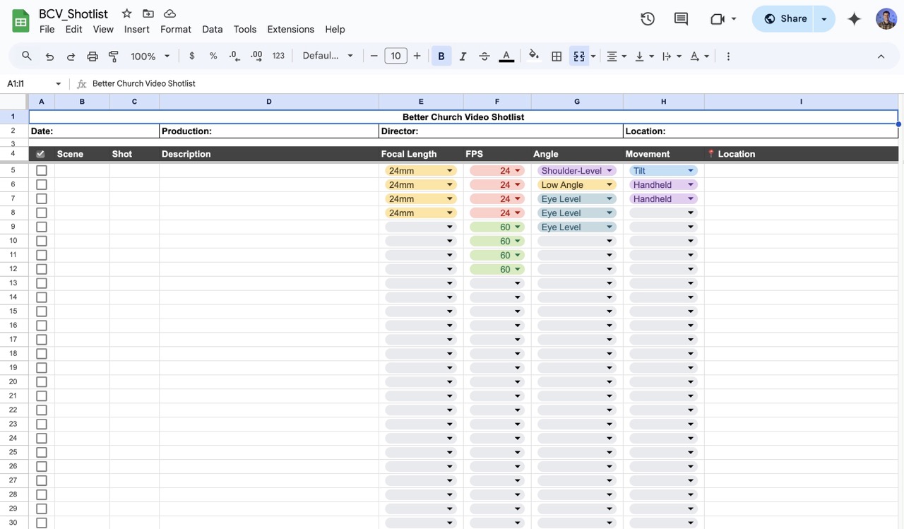 FILM SHOTLIST TEMPLATE
